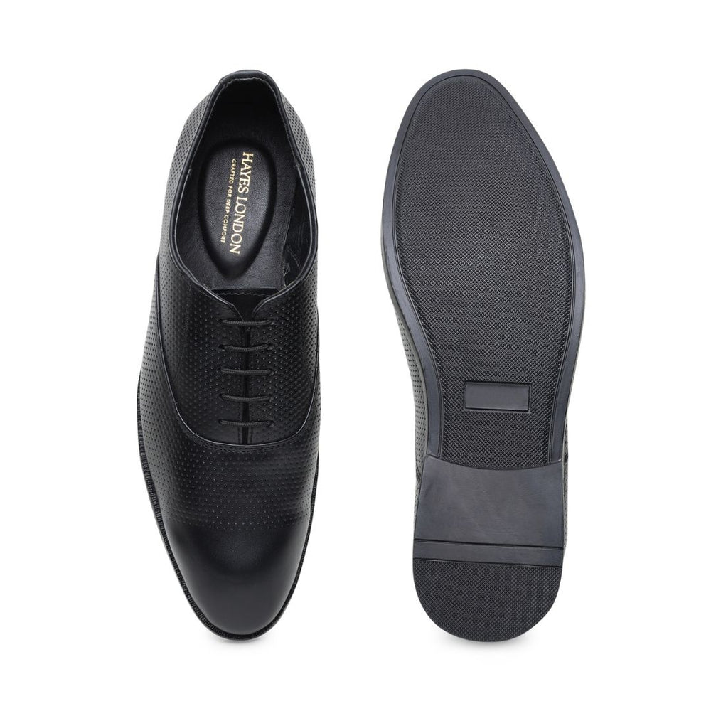 Hayes London | Troy Oxford Shoes – Black Perforated Genuine Leather Men’s Office Shoes