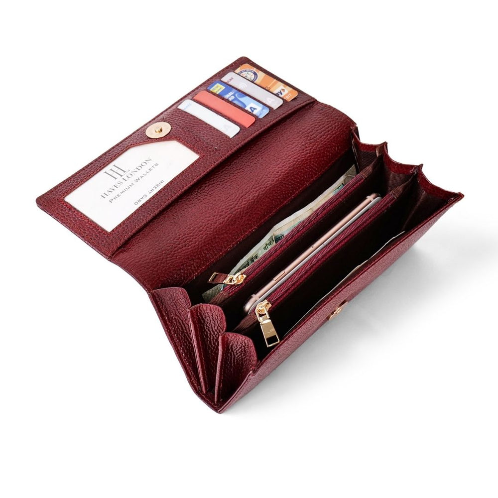 Hayes London | Cherry Genuine Leather Bi-Fold Clutch For Women (Leather Texture: Classic & Color: Cherry)