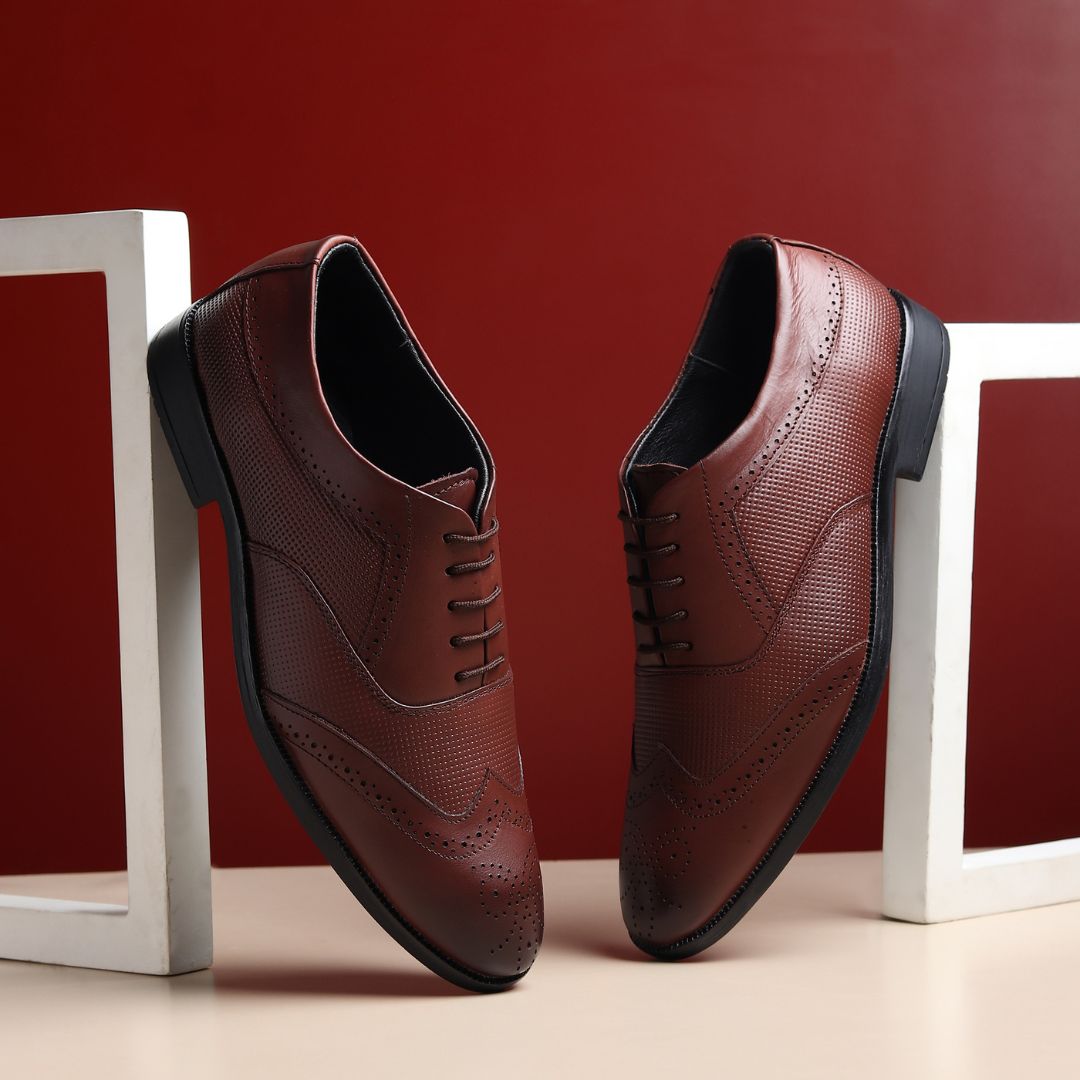 Hayes London | Monarch Wingtip Brogues – Brown Perforated Genuine Leather Men’s Shoes