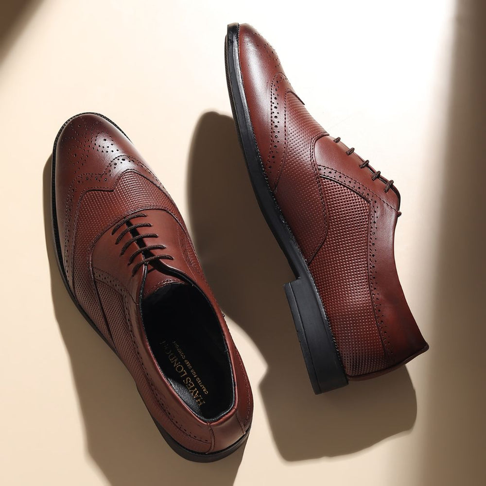Hayes London | Monarch Wingtip Brogues – Brown Perforated Genuine Leather Men’s Shoes