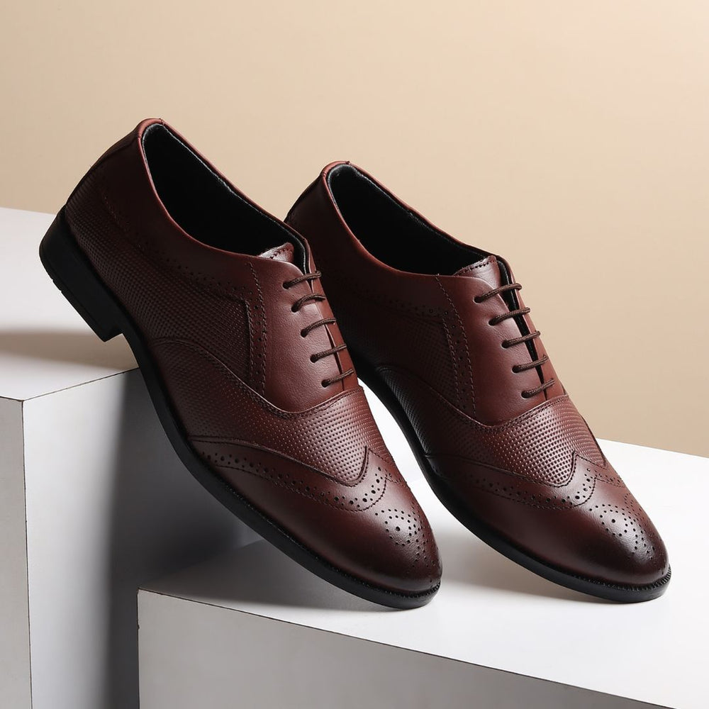 Hayes London | Monarch Wingtip Brogues – Brown Perforated Genuine Leather Men’s Shoes