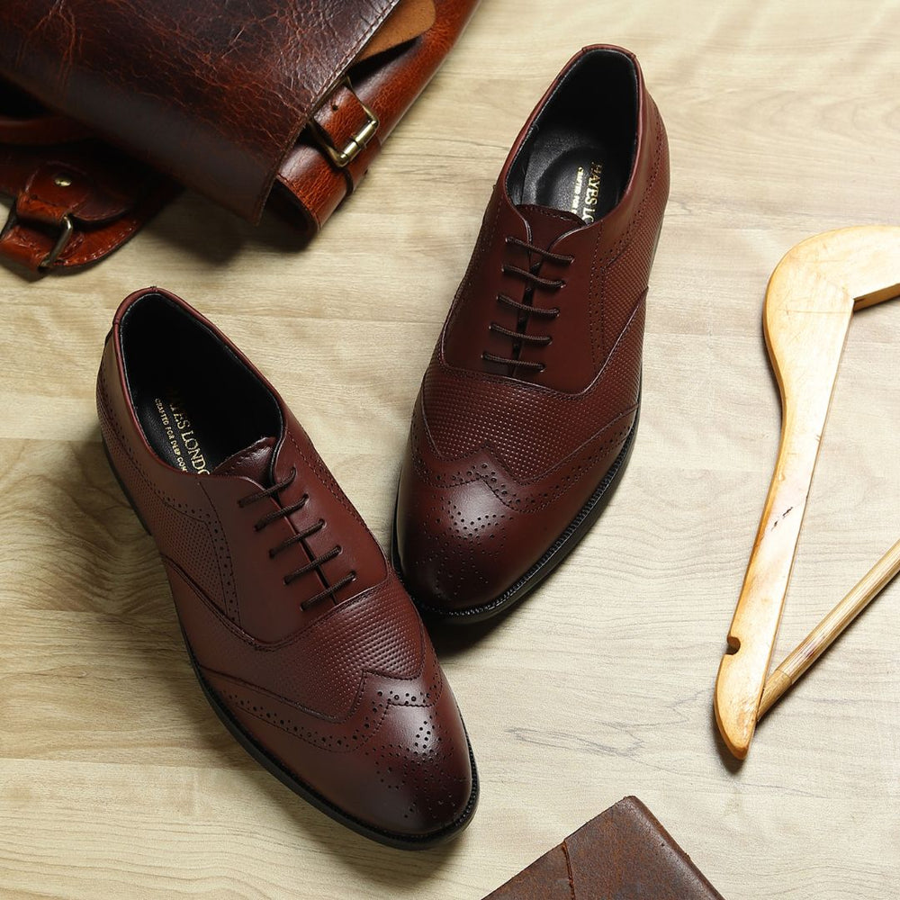 Hayes London | Monarch Wingtip Brogues – Brown Perforated Genuine Leather Men’s Shoes