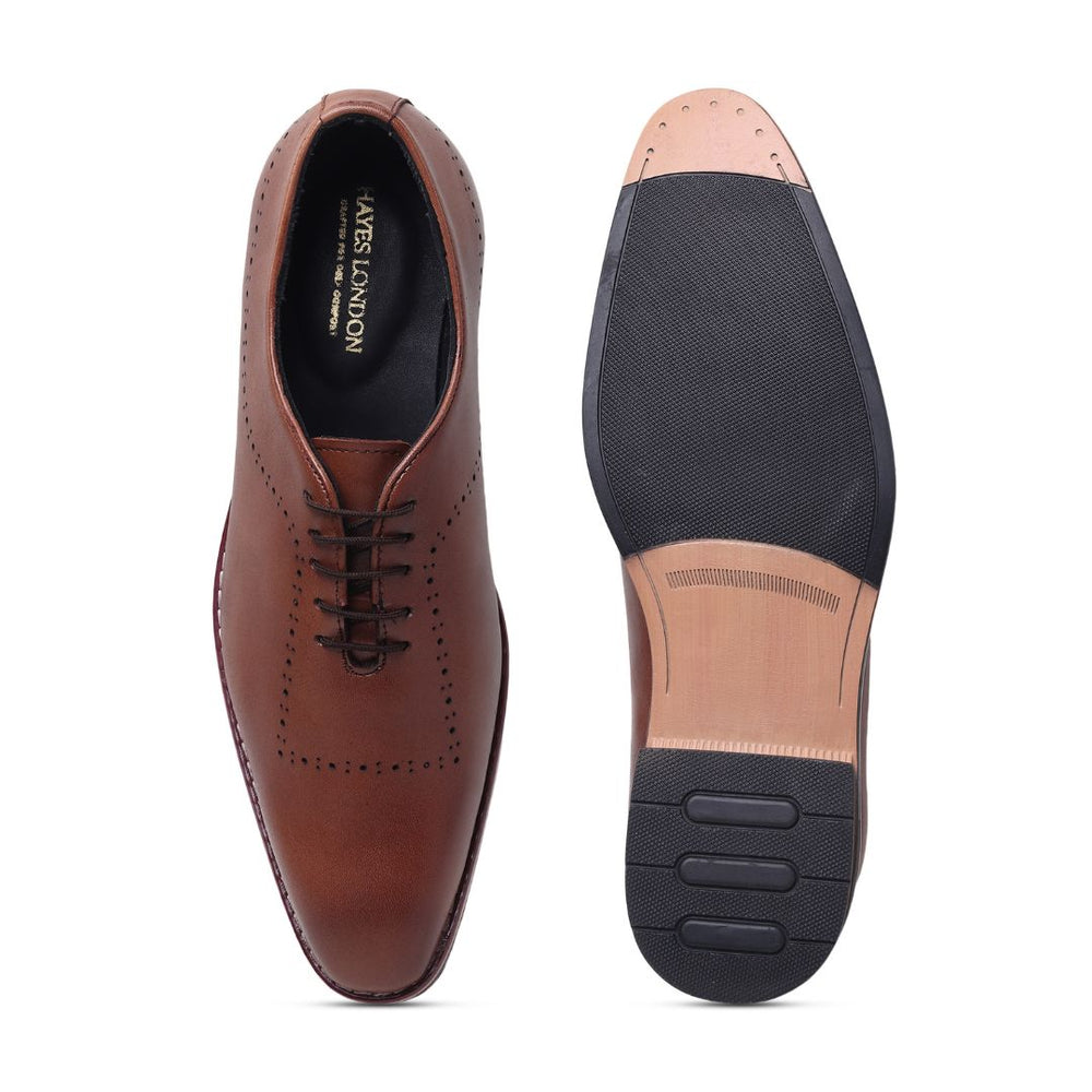 Hayes London | Shelby Wholecut Oxford Shoes – Tan Plain Genuine Leather Men’s Shoes
