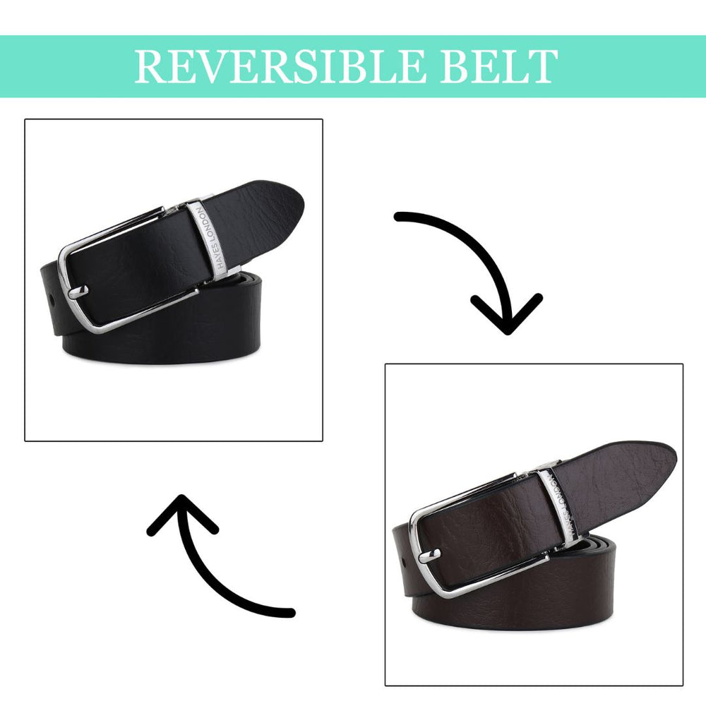 Hayes London | Reversible Black & Brown Genuine Leather Belt For Men (Leather Texture: Wild)