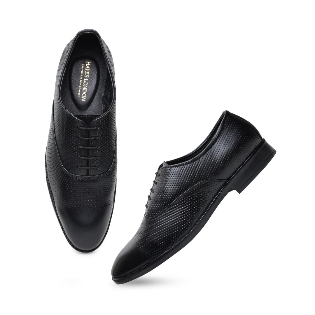 Hayes London | Troy Oxford Shoes – Black Perforated Genuine Leather Men’s Shoes