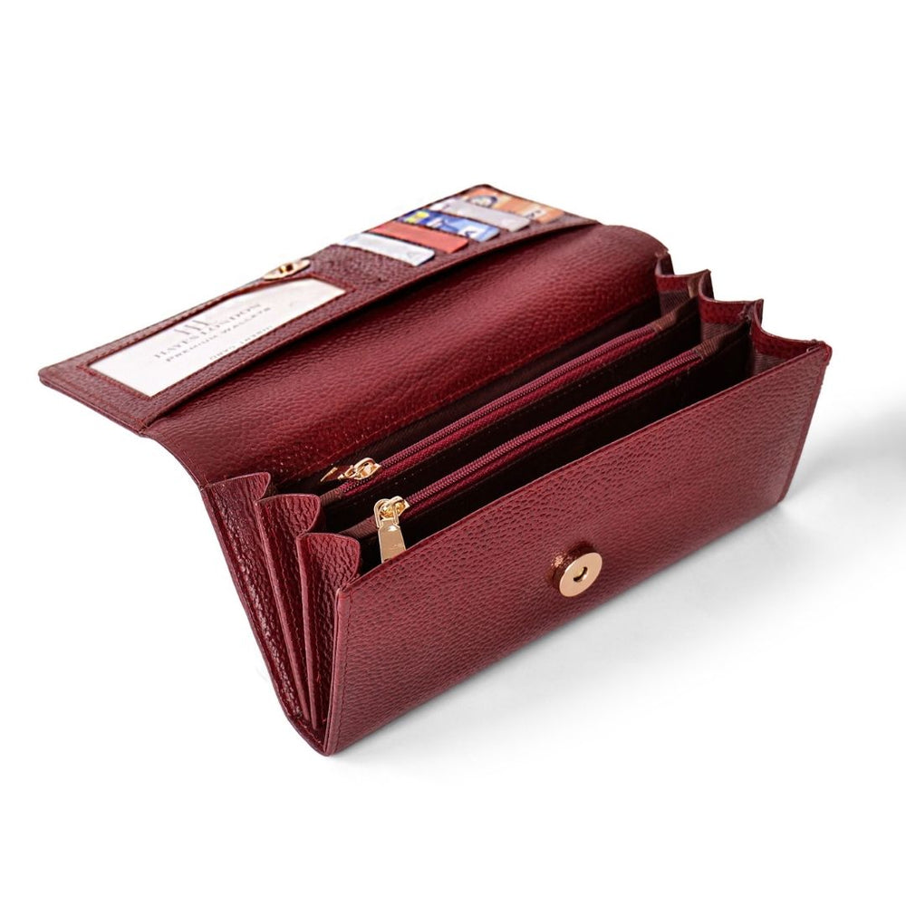 Hayes London | Cherry Genuine Leather Bi-Fold Clutch For Women (Leather Texture: Classic & Color: Cherry)