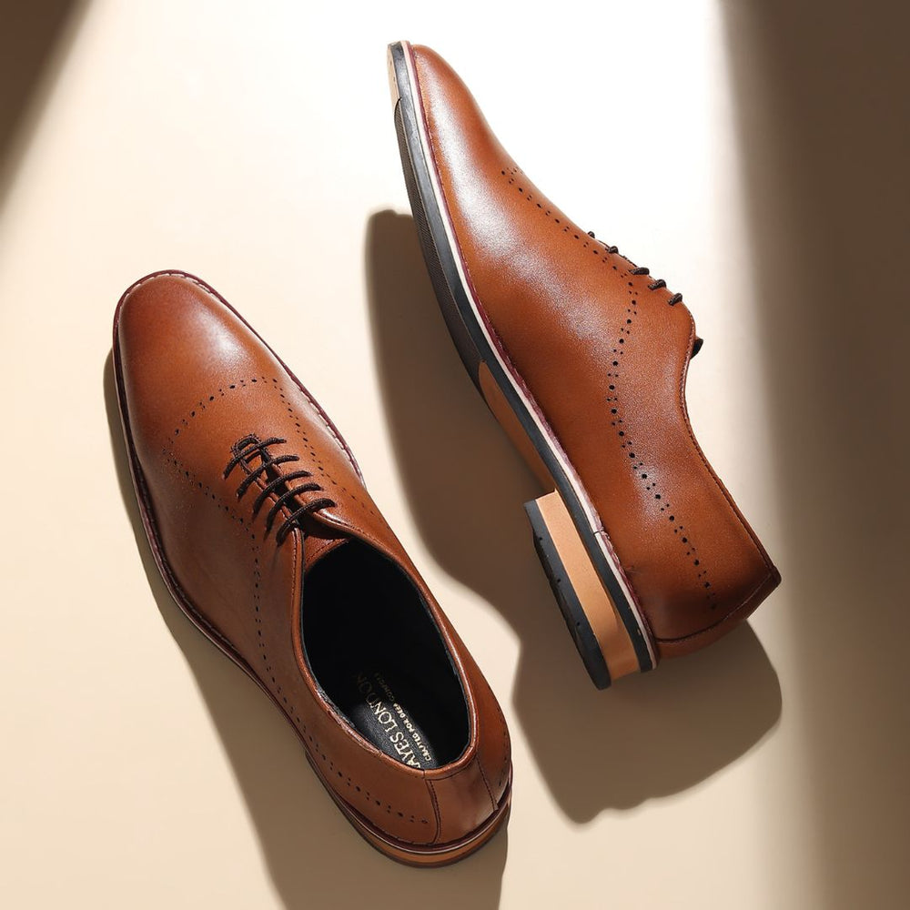 Hayes London | Shelby Wholecut Oxford Shoes – Tan Plain Genuine Leather Men’s Shoes