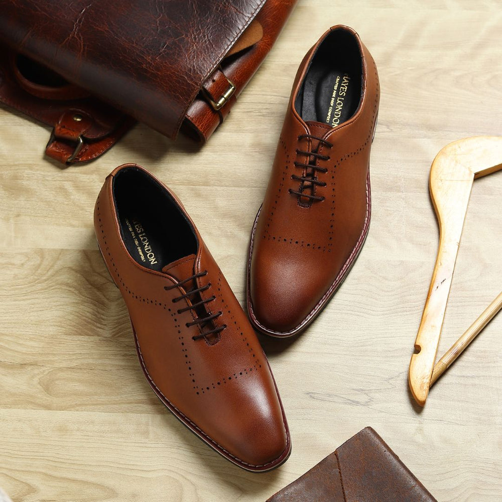 Hayes London | Shelby Wholecut Oxford Shoes – Tan Plain Genuine Leather Men’s Shoes