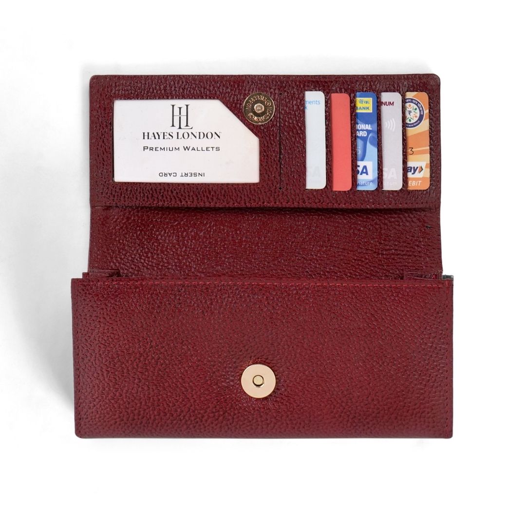 Hayes London | Cherry Genuine Leather Bi-Fold Clutch For Women (Leather Texture: Classic & Color: Cherry)