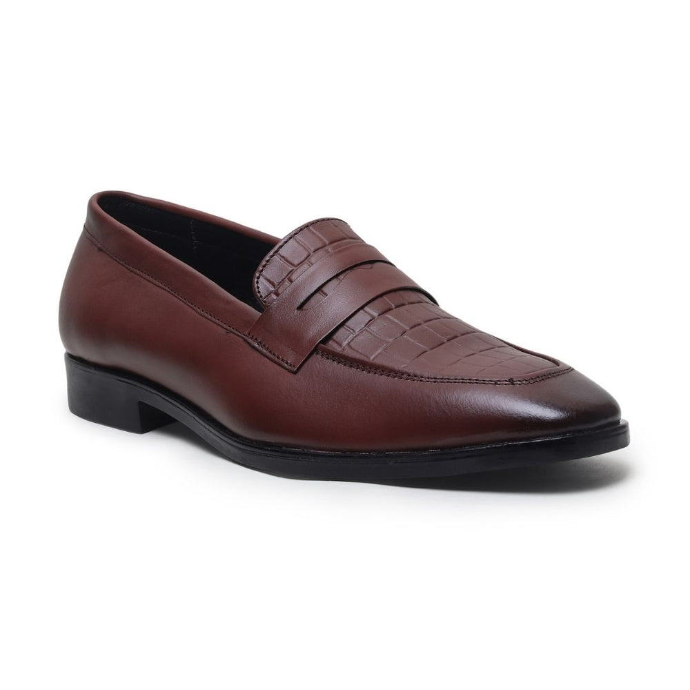 Hayes London | Milan Brown Formal Penny Loafers for Men – Genuine Leather Croco Slip-On Shoes for Office & Party Wear