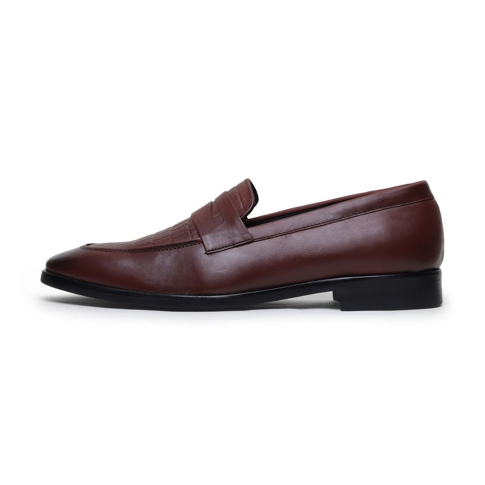 Hayes London | Milan Brown Formal Penny Loafers for Men – Genuine Leather Croco Slip-On Shoes for Office & Party Wear