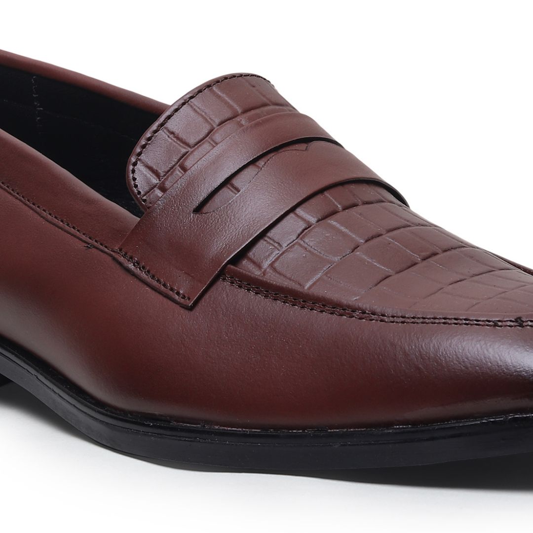 Hayes London | Milan Penny Loafers – Brown Croco Genuine Leather Men’s Shoes