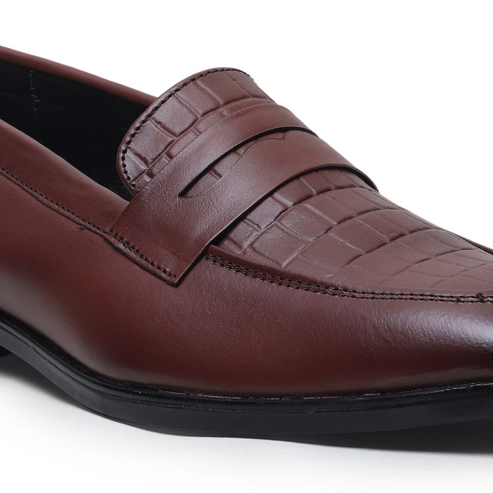 Hayes London | Milan Brown Formal Penny Loafers for Men – Genuine Leather Croco Slip-On Shoes for Office & Party Wear