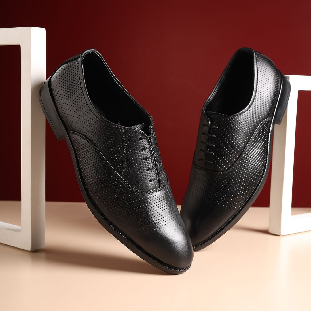 Hayes London | Troy Oxford Shoes – Black Perforated Genuine Leather Men’s Shoes