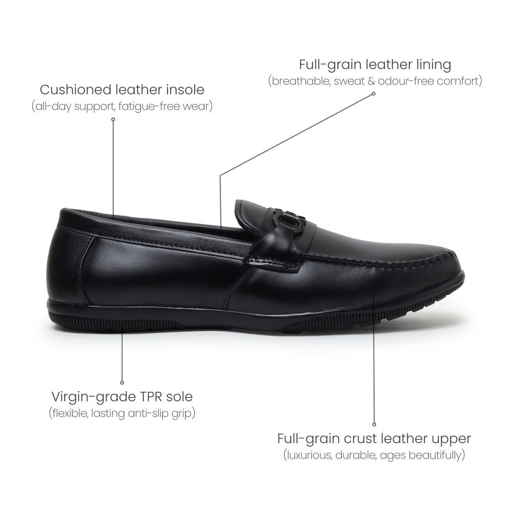 Hayes London | Blaze Horsebit Loafers – Black Plain Genuine Leather Men’s Shoes