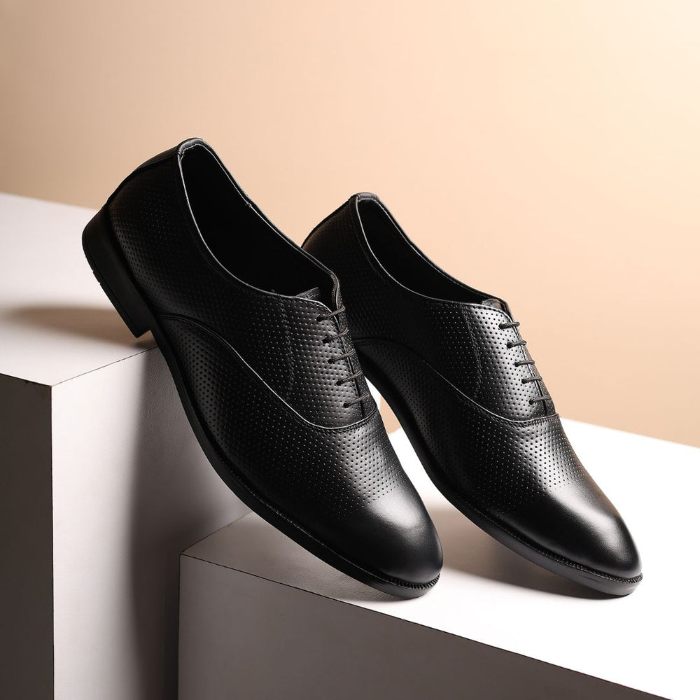Hayes London | Troy Oxford Shoes – Black Perforated Genuine Leather Men’s Office Shoes