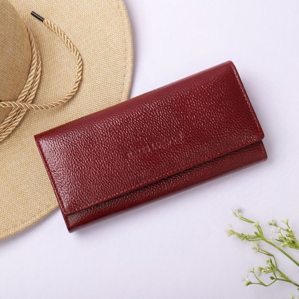 Hayes London | Cherry Genuine Leather Bi-Fold Clutch For Women (Leather Texture: Classic & Color: Cherry)