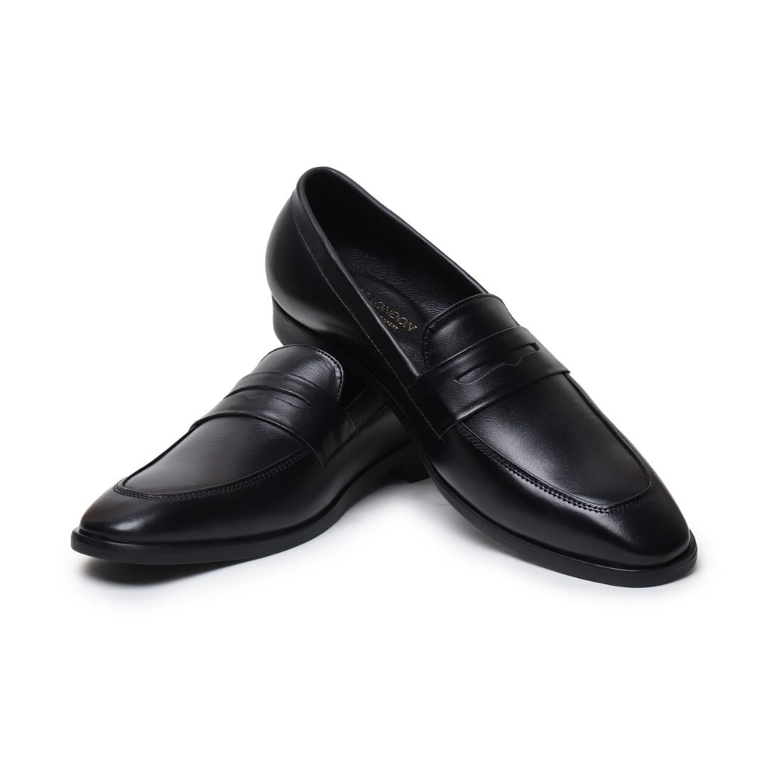 Hayes London | Belmonte Black Formal Penny Loafers for Men – Genuine Leather Slip-On Shoes for Office & Party Wear