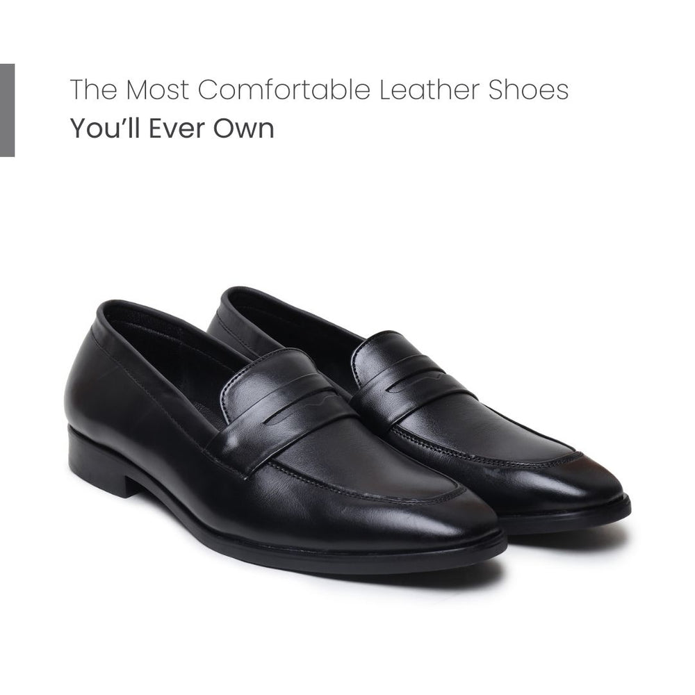 Hayes London | Belmonte Black Formal Penny Loafers for Men – Genuine Leather Slip-On Shoes for Office & Party Wear