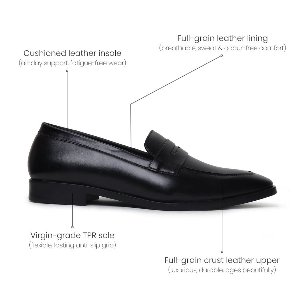 Hayes London | Belmonte Black Formal Penny Loafers for Men – Genuine Leather Slip-On Shoes for Office & Party Wear