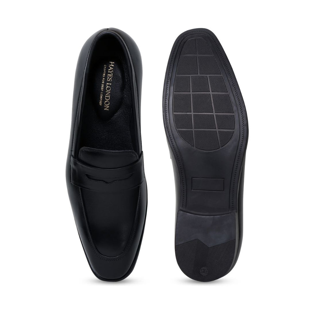 Hayes London | Belmonte Black Formal Penny Loafers for Men – Genuine Leather Slip-On Shoes for Office & Party Wear
