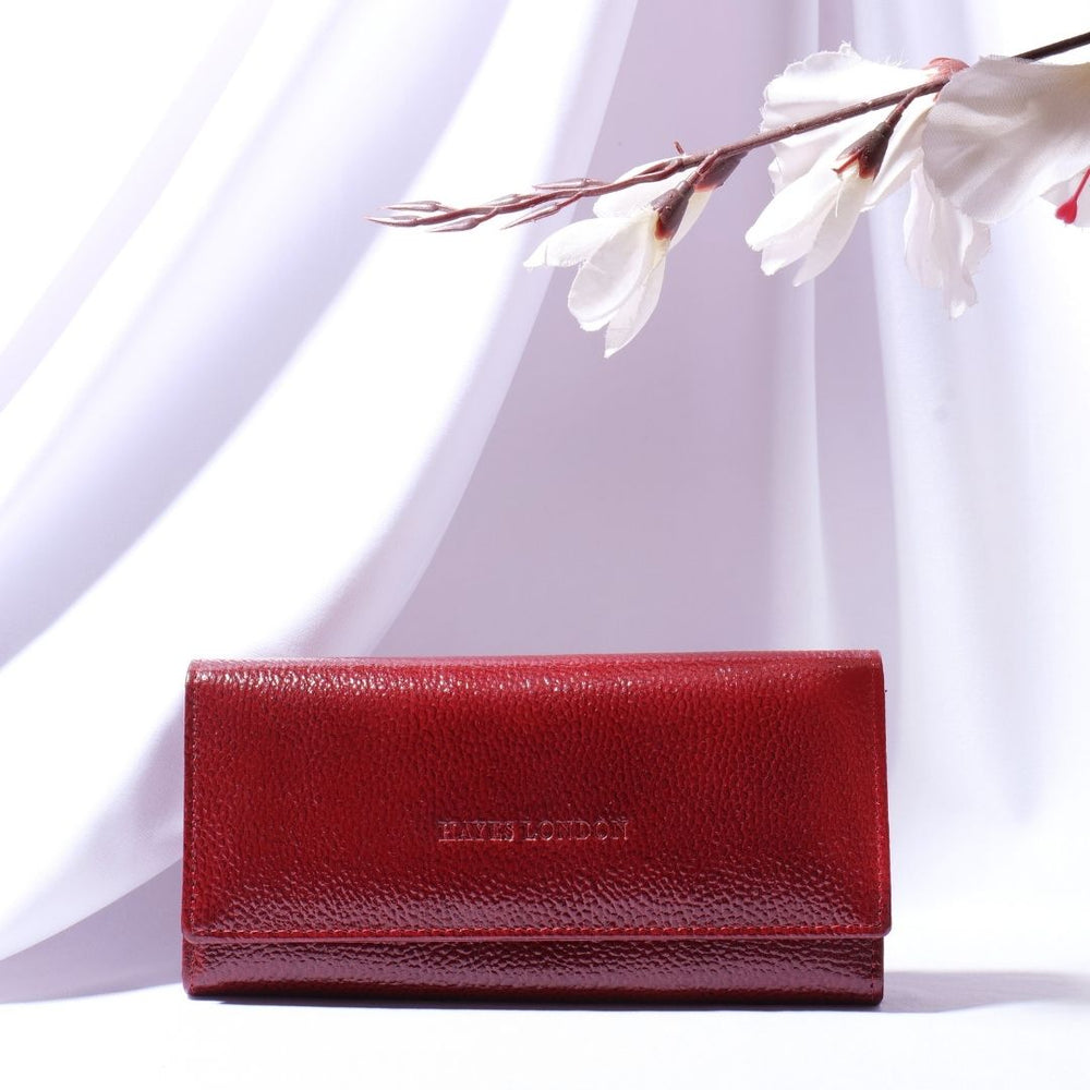 Hayes London | Cherry Genuine Leather Bi-Fold Clutch For Women (Leather Texture: Classic & Color: Cherry)