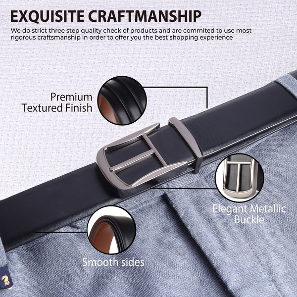 Cronos Plain Black & Brown Italian Leather Reversible Belt for Men – Grey Buckle
