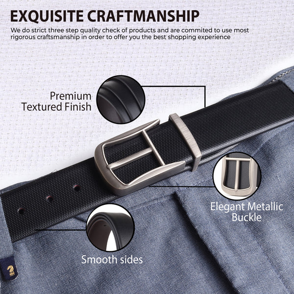 Cronos Braided Black & Brown Italian Leather Reversible Belt for Men – Grey Buckle