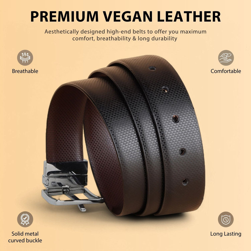 Hayes London | Reversible Black & Brown Vegan Leather Belt For Men (Leather Texture: Honeycomb)