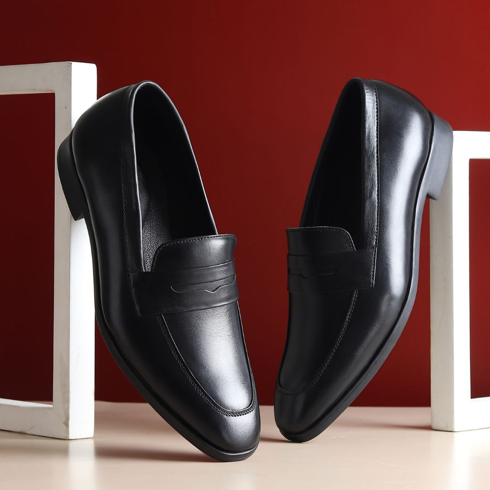 Hayes London | Belmonte Black Formal Penny Loafers for Men – Genuine Leather Slip-On Shoes for Office & Party Wear