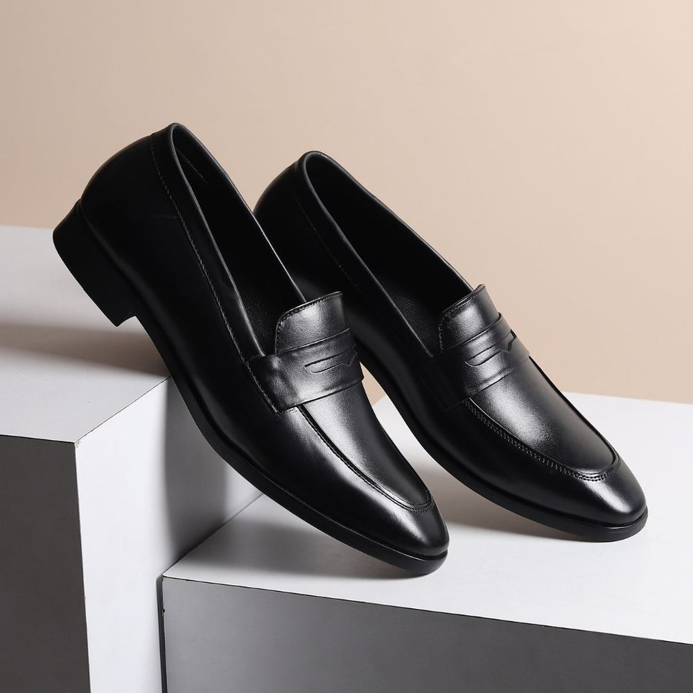 Hayes London | Belmonte Black Formal Penny Loafers for Men – Genuine Leather Slip-On Shoes for Office & Party Wear