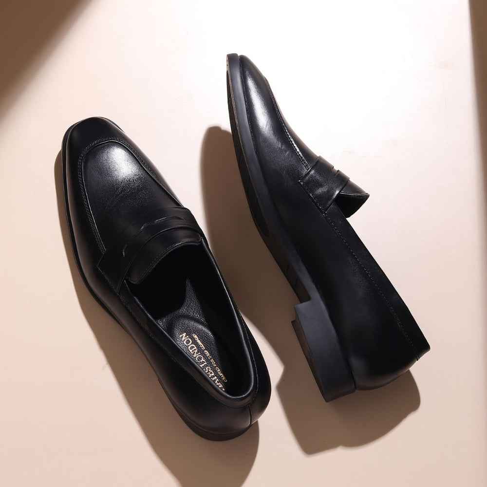 Hayes London | Belmonte Black Formal Penny Loafers for Men – Genuine Leather Slip-On Shoes for Office & Party Wear