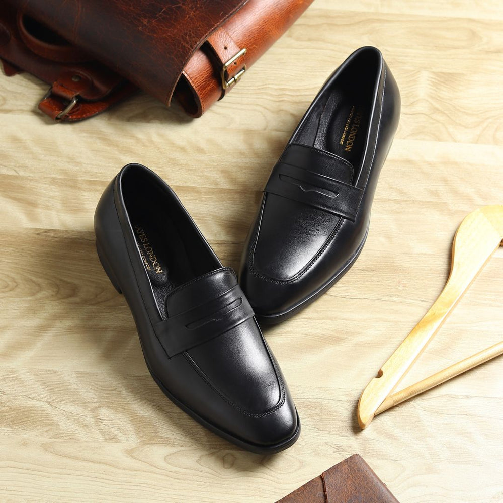 Hayes London | Belmonte Black Formal Penny Loafers for Men – Genuine Leather Slip-On Shoes for Office & Party Wear