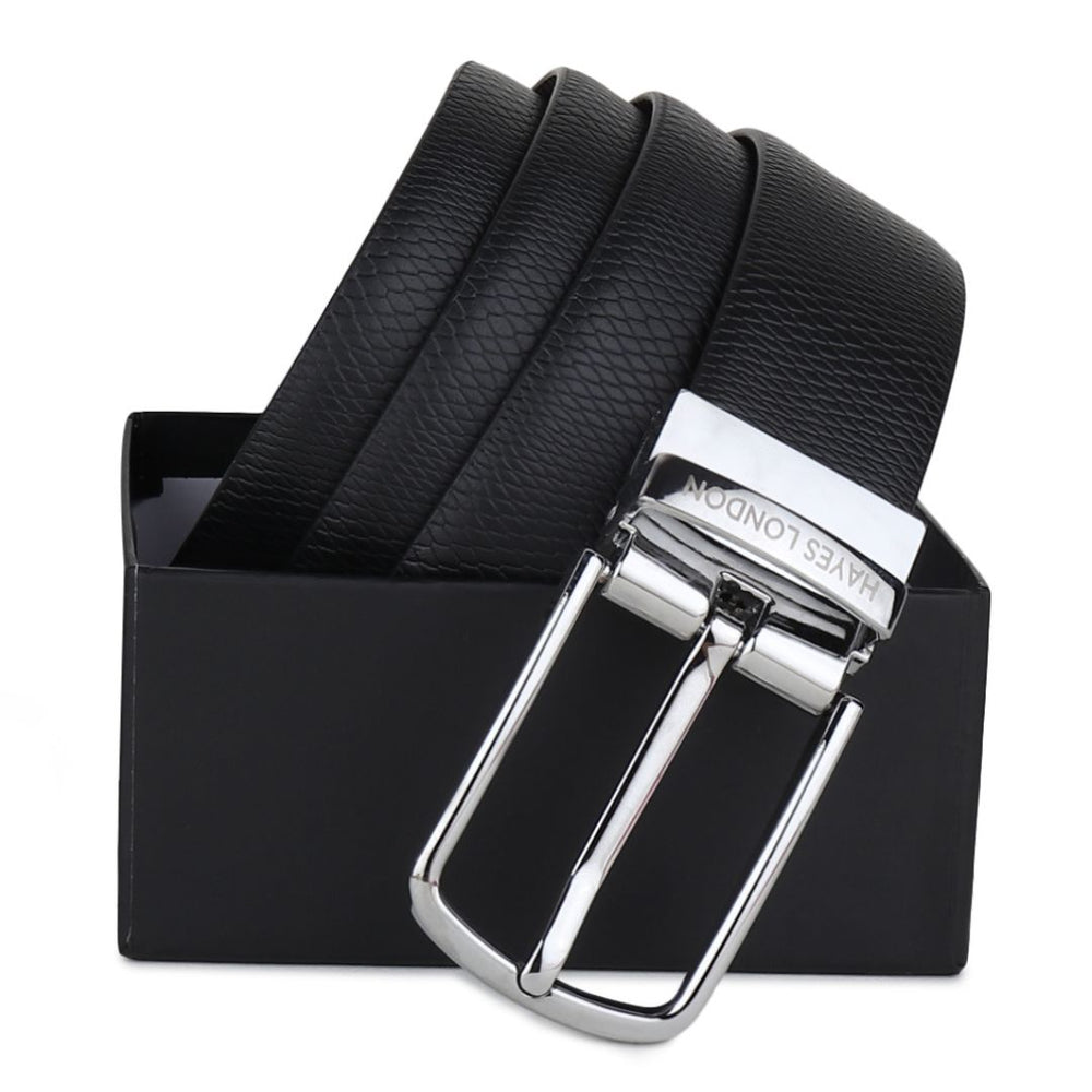 Hayes London | Italian Leather Reversible Black & Brown Belt For Men (Leather Texture: Viper)