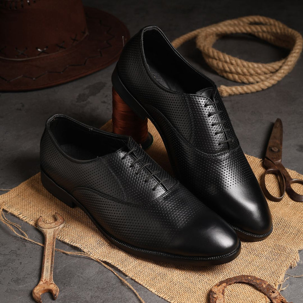 Hayes London | Troy Oxford Shoes – Black Perforated Genuine Leather Men’s Office Shoes