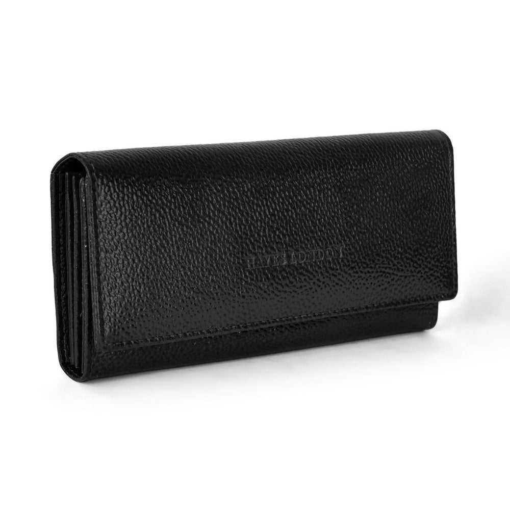 Hayes London | Black Genuine Leather Bi-Fold Clutch For Women (Leather Texture: Classic & Color: Black)