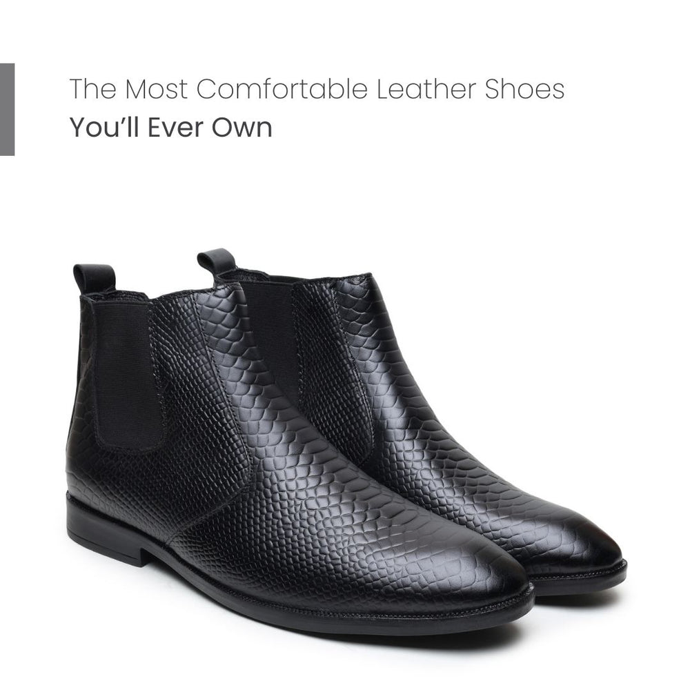 Hayes London | Hawk Chelsea Boots – Black Textured Genuine Leather Men’s Shoes