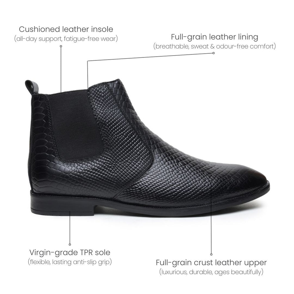 Hayes London | Hawk Chelsea Boots – Black Textured Genuine Leather Men’s Shoes