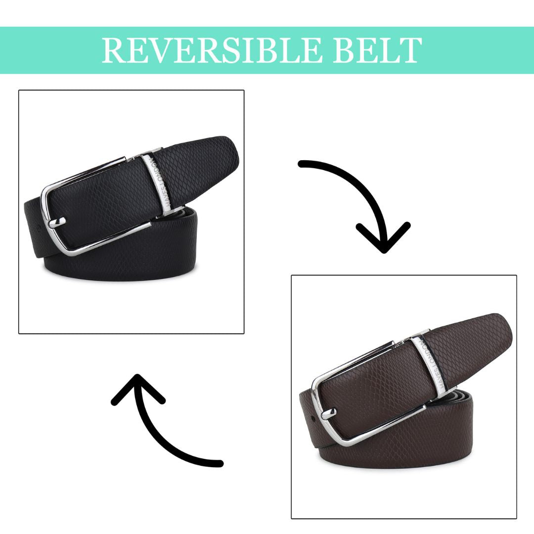 Hayes London | Italian Leather Reversible Black & Brown Belt For Men (Leather Texture: Viper)