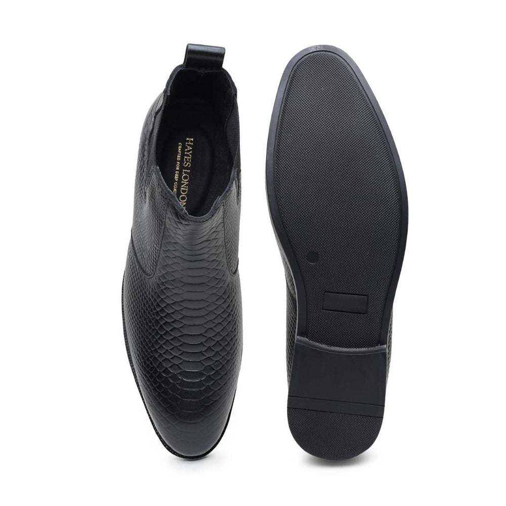 Hayes London | Hawk Chelsea Boots – Black Textured Genuine Leather Men’s Shoes