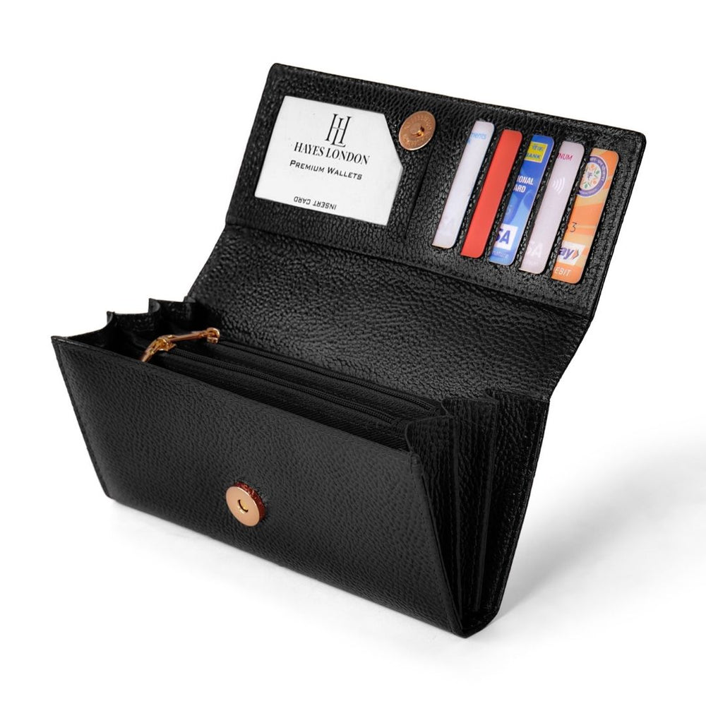 Hayes London | Black Genuine Leather Bi-Fold Clutch For Women (Leather Texture: Classic & Color: Black)