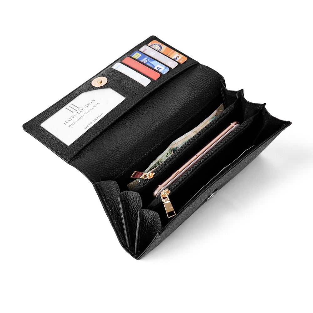 Hayes London | Black Genuine Leather Bi-Fold Clutch For Women (Leather Texture: Classic & Color: Black)