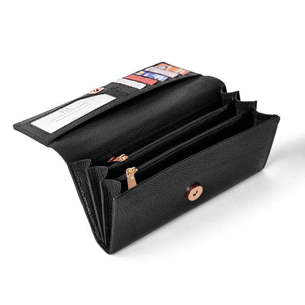 Hayes London | Black Genuine Leather Bi-Fold Clutch For Women (Leather Texture: Classic & Color: Black)