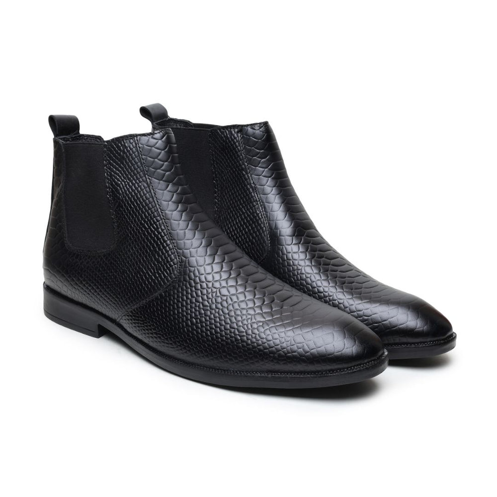 Hayes London | Hawk Chelsea Boots – Black Textured Genuine Leather Men’s Shoes