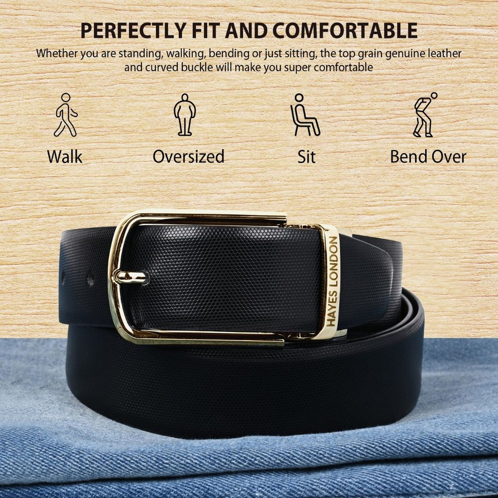 Hayes London | Italian Leather Reversible Black & Brown Belt For Men (Leather Texture: Braided)