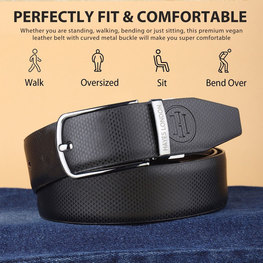 Hayes London | Reversible Black & Brown Vegan Leather Belt For Men (Leather Texture: Honeycomb)