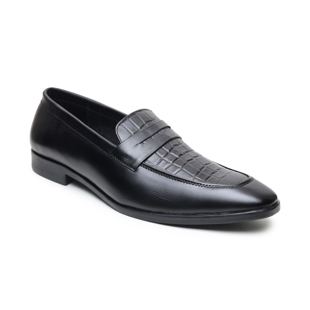 Hayes London | Milan Black Formal Penny Loafers for Men – Genuine Leather Croco Slip-On Shoes for Office & Party Wear