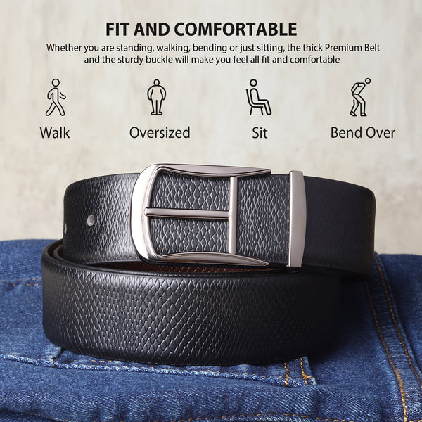 Hayes London | Cronos Viper Black & Brown Italian Leather Reversible Belt for Men – Grey Buckle