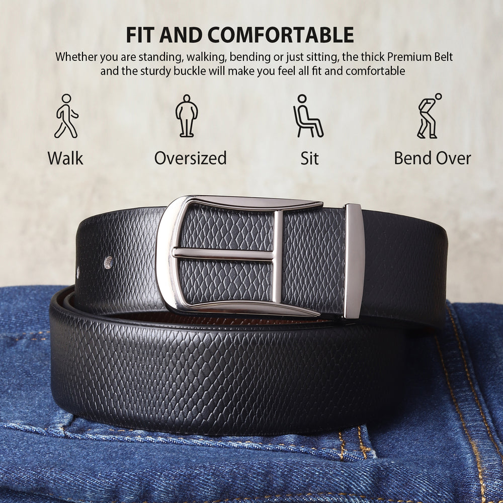 Hayes London | Cronos Viper Black & Brown Italian Leather Reversible Belt for Men – Grey Buckle