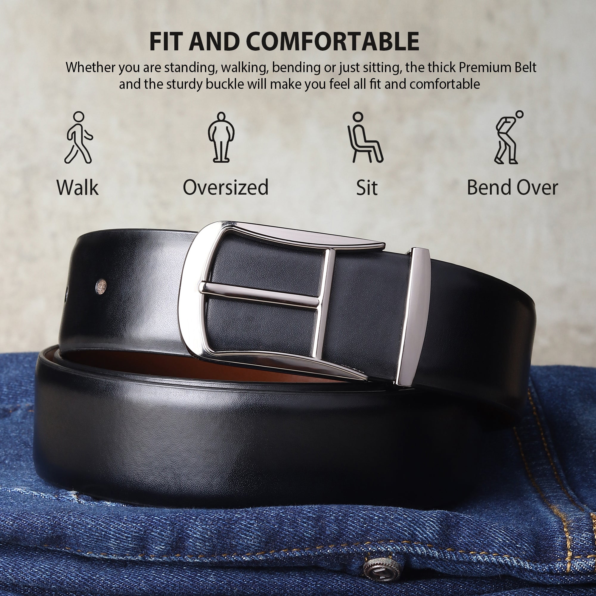 Cronos Plain Black & Brown Italian Leather Reversible Belt for Men – Grey Buckle